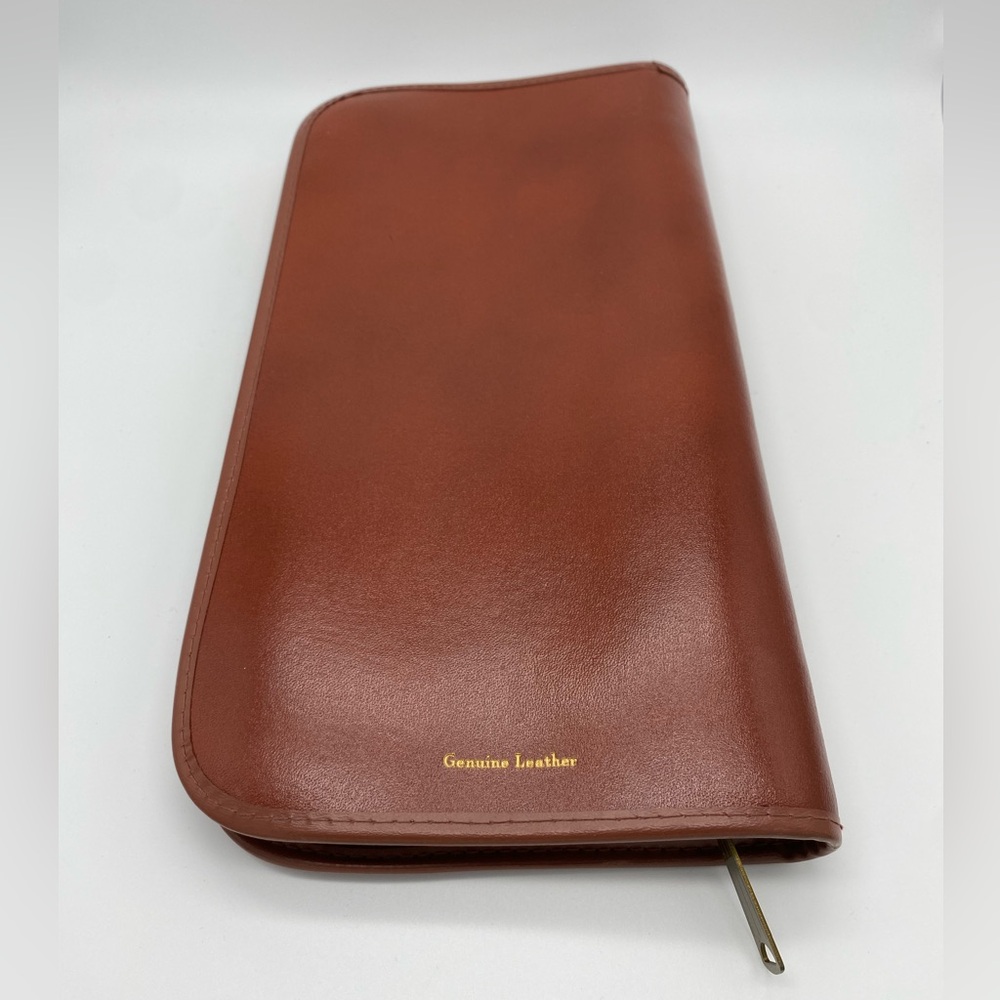 Vintage Genuine Leather Zippered Case w/ Removable Folding Clear Flaps Storage